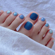 氣質柔和克萊因藍跳色大氣腳趾穿戴甲 百搭款甲片｜365nails