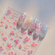 Pink Rose & Snake: "Elegant Rose Snake" – 5D Embossed Nail Sticker