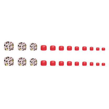 Burgundy sparkling sweet and cool leopard print manicure Press-on toenails model wearing cool and elegant girl fake nails 24 pieces boxed Press-on toenails nail pieces｜365nails