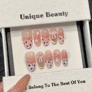 365nails: 수줍은 별 – 3D 리본 & 호피 패턴 수제 코핀형 네일