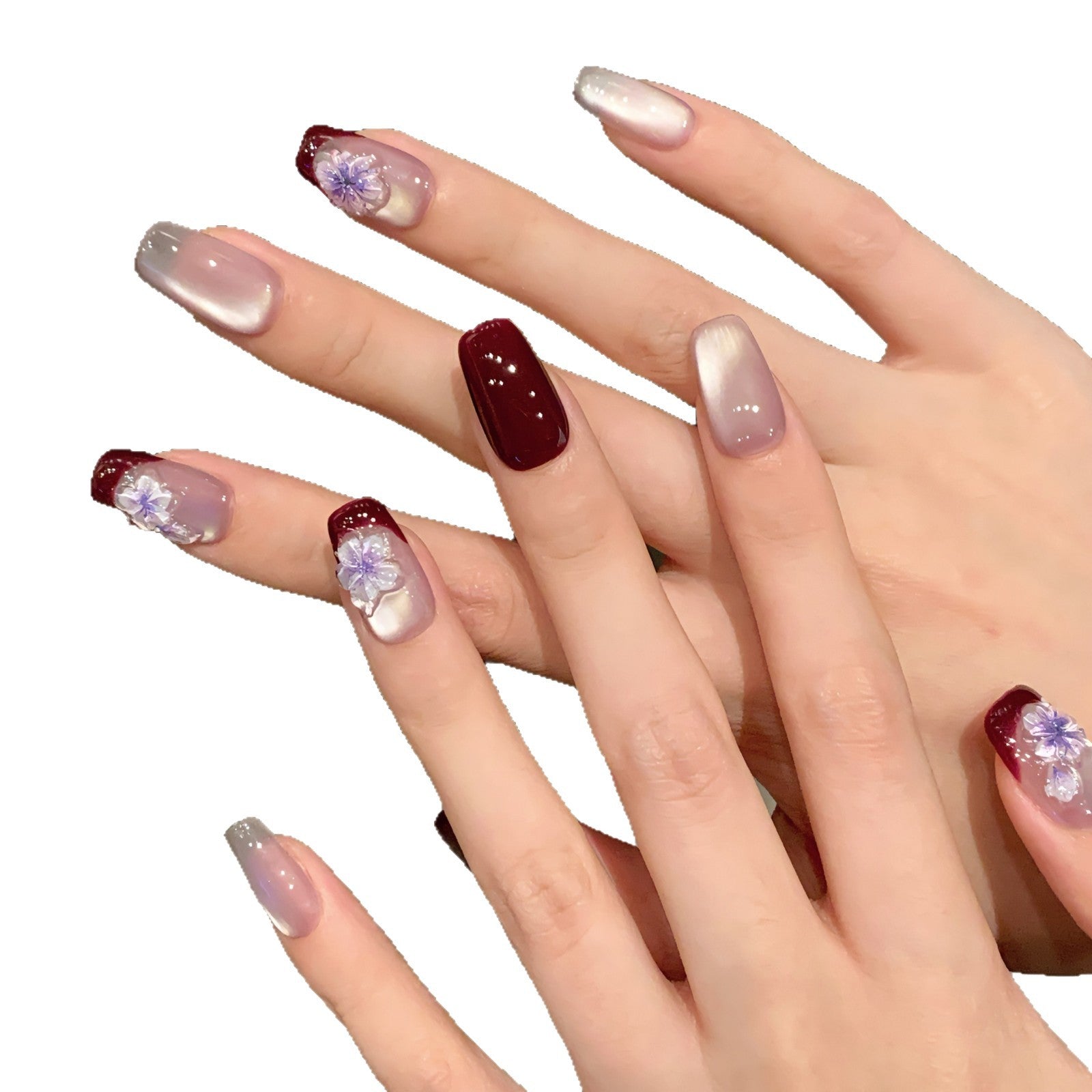 365nails: "Crystal Blossom" – 3D Flower & Glass Bead Cat-eye Handmade Square Nails