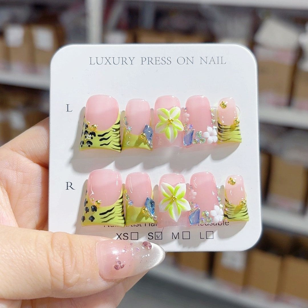 Jungle Bloom: "Tiger Lily" – Short Square Handmade Press On Nails