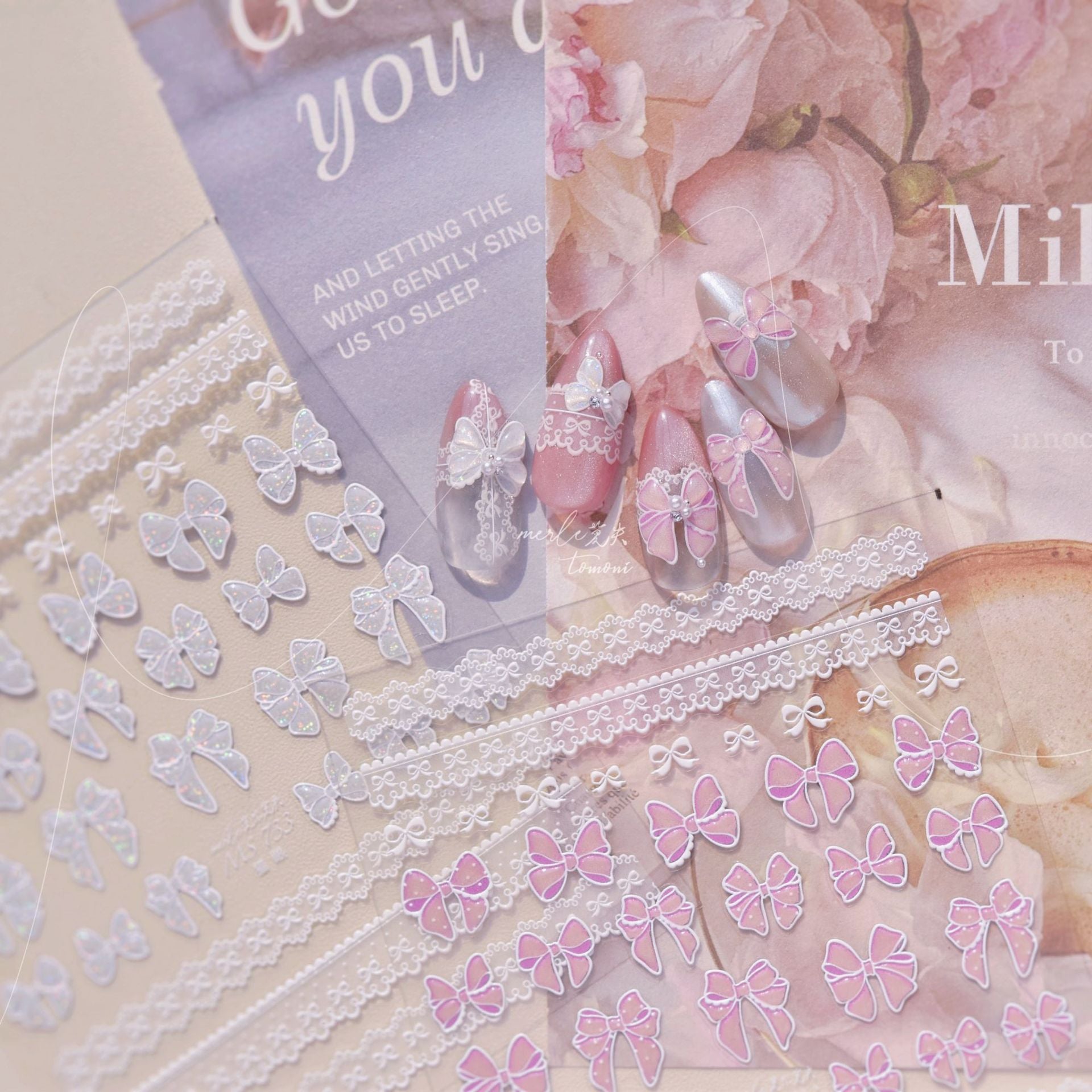 365nails: "Pink Glitter Bow & Lace" – nail art stickers