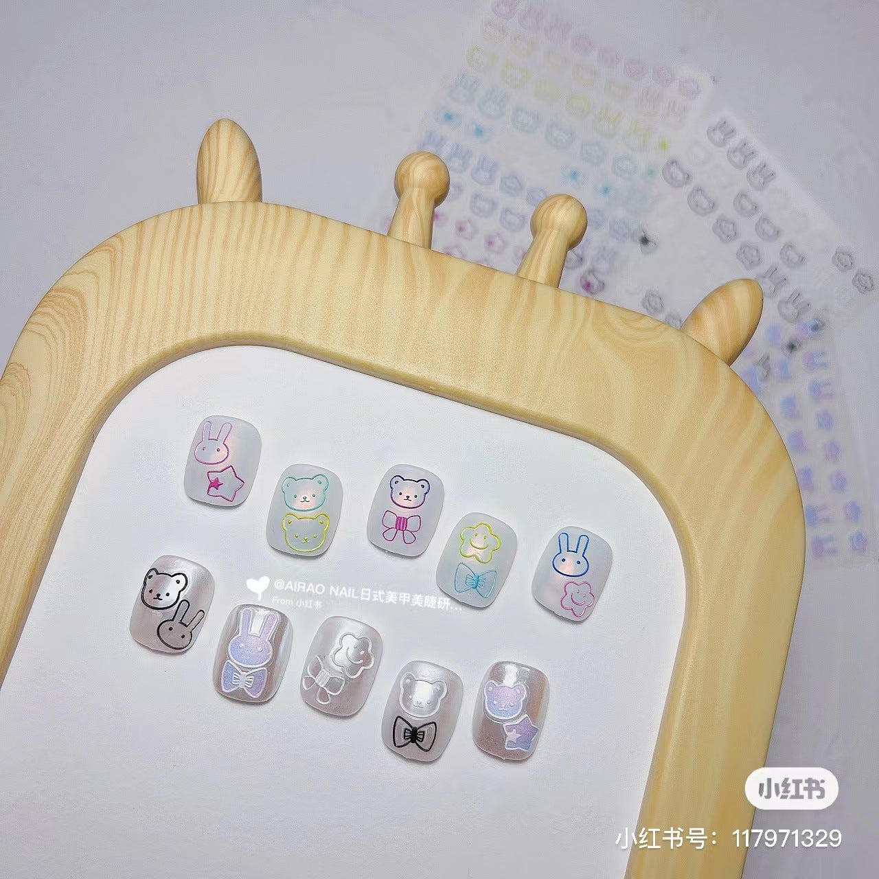 Holographic Pink Bunny Nail Stickers – 5D Embossed Cute Animal Set