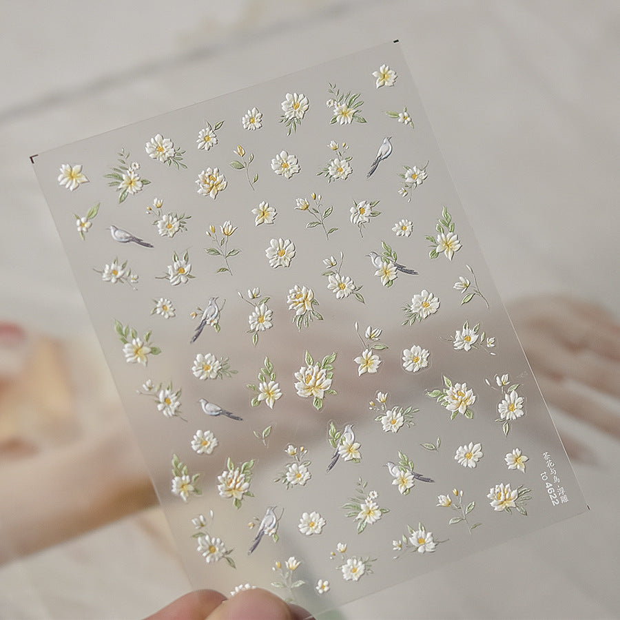 花園花鳥系列：寧靜花園 — 3D 浮雕指甲貼
