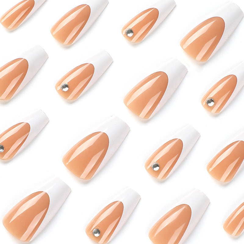 法式白邊水鑽 穿戴甲 成品甲片 批發｜365nails