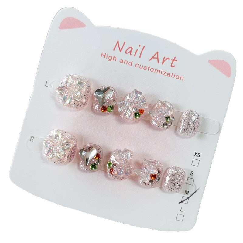 365nails:「閃耀仙女水晶」短款方圓形手工製兒童穿戴甲