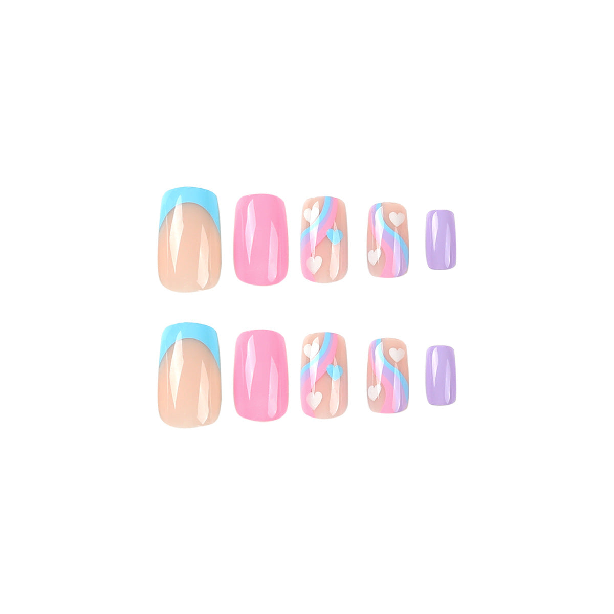 藍紫法式多色波浪愛心穿戴甲片 成品批發｜365nails