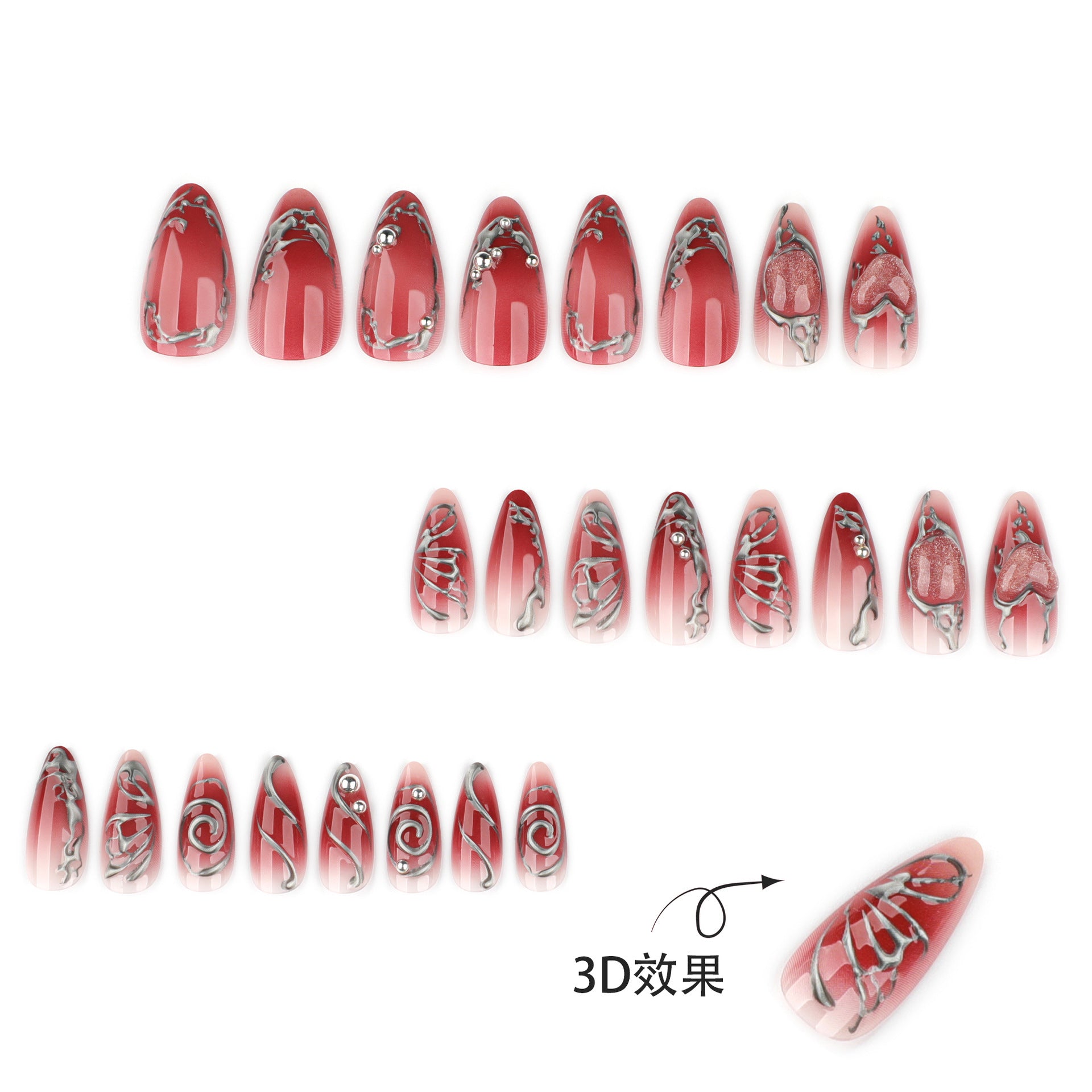 紅色 Y2K 穿戴甲 — 秋冬系列高級美甲