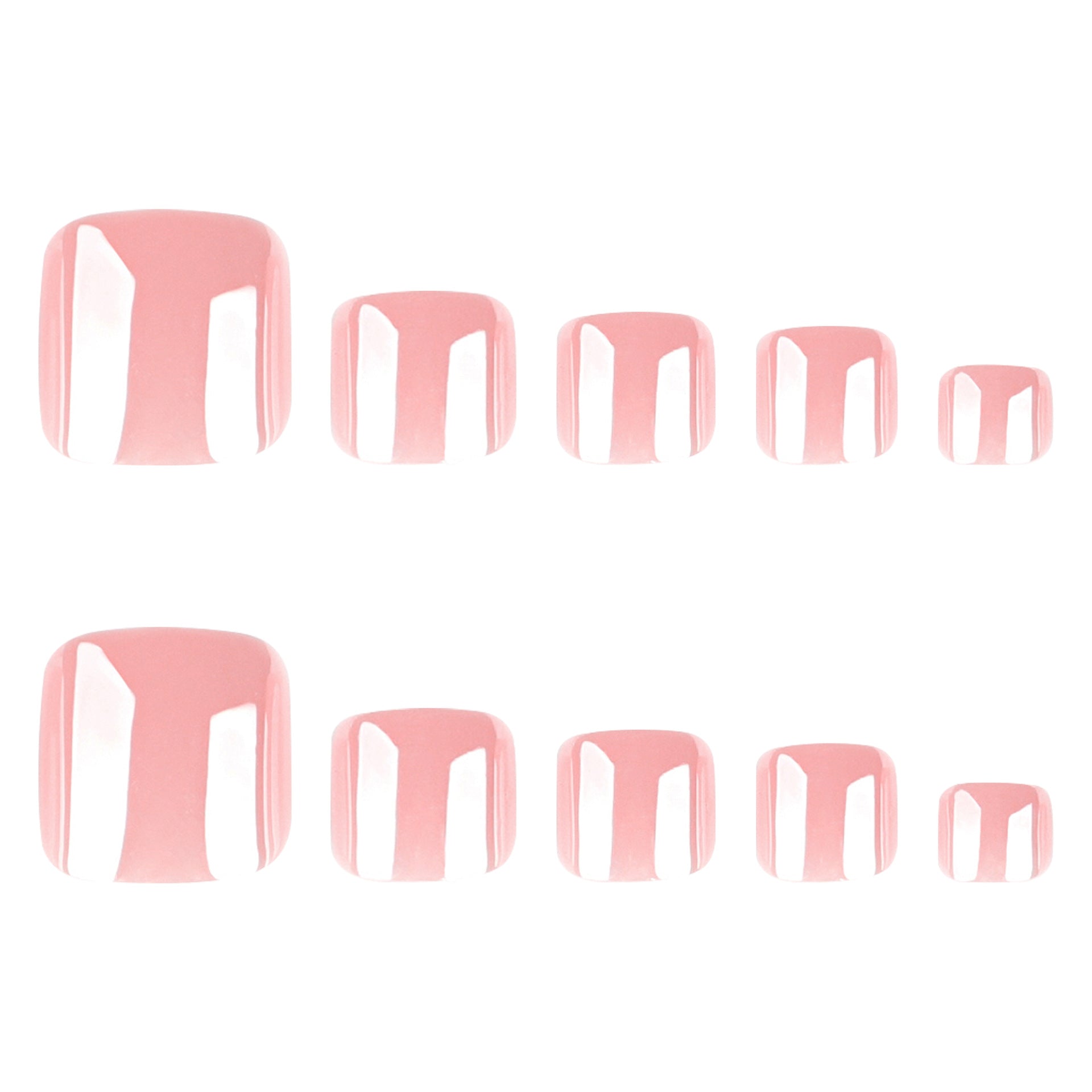 Solid color pink manicure and pedicure coated wearable nails and toes