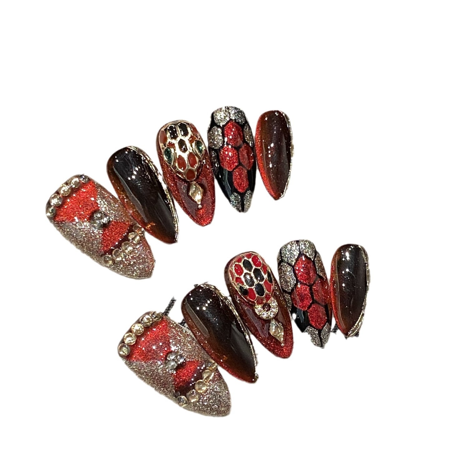 Red Flame Medusa Hand Painted Snake Pattern Cat Eye Sweet and Cool Spice Girl Removable Nail Art Sticker | 365nails