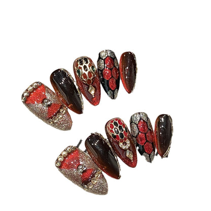Red Flame Medusa Hand Painted Snake Pattern Cat Eye Sweet and Cool Spice Girl Removable Nail Art Sticker | 365nails