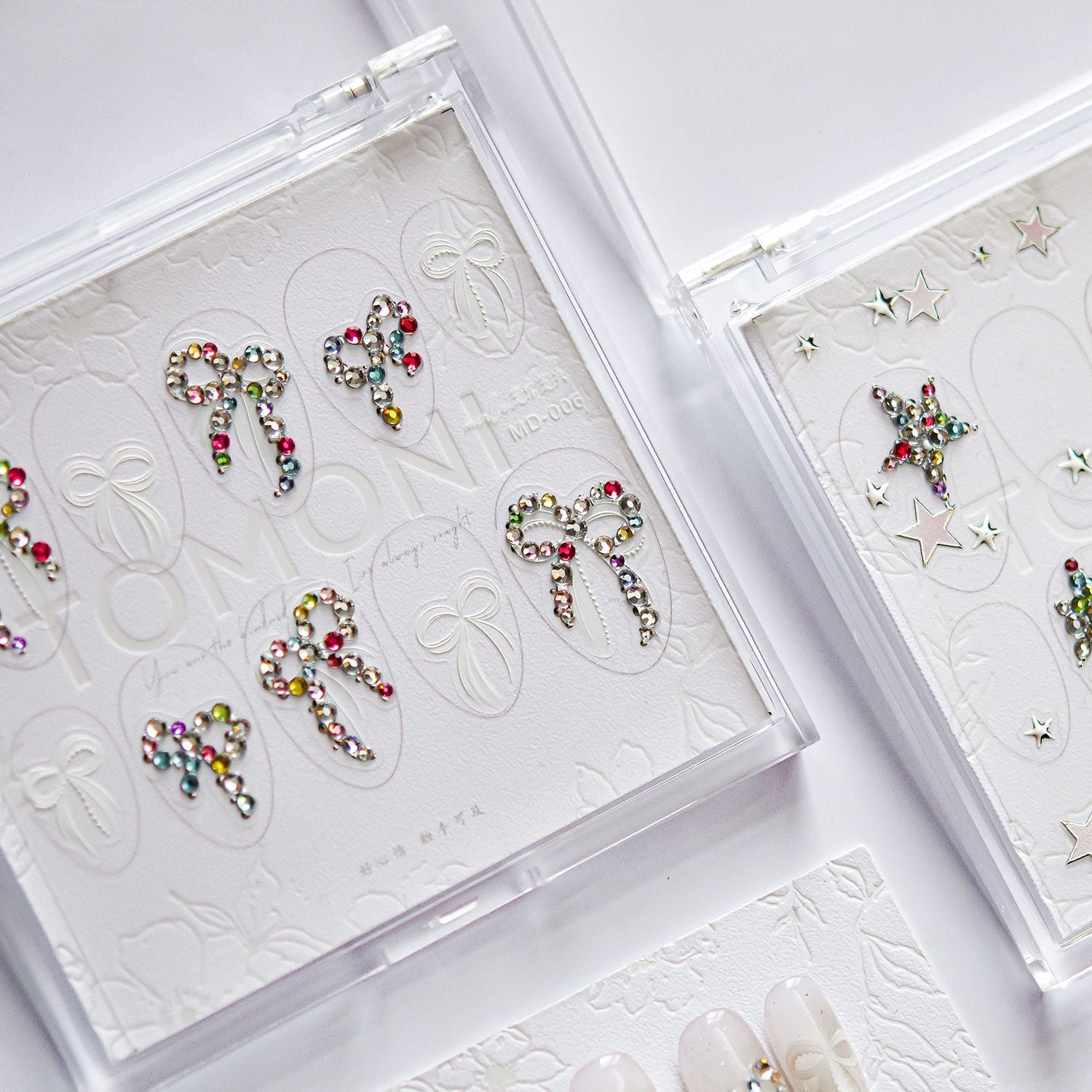 Multicolor Crystal Bow & Star Nail Sticker Set – "Glamorous Crystal Bow Star"