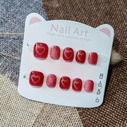 365nails: "ruby red cat-eye heart" – handmade press-on pedicure
