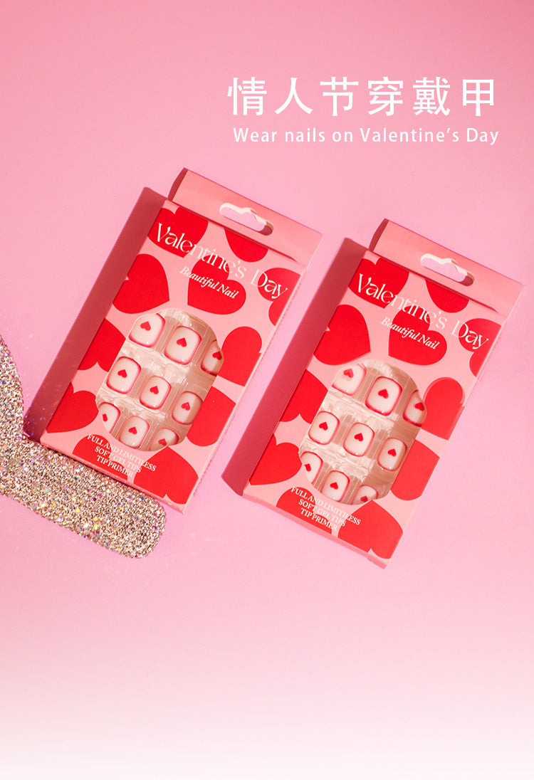 "Red Outline & Tiny Heart" - Precision Crafted Press-On Nails