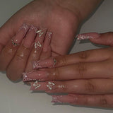 Peça de manicure quadrada média e longa Peça de unha para uso em unhas Arte de unha borboleta Unha falsa Adesivo de unha Peça de unha para uso em unhas｜365nails