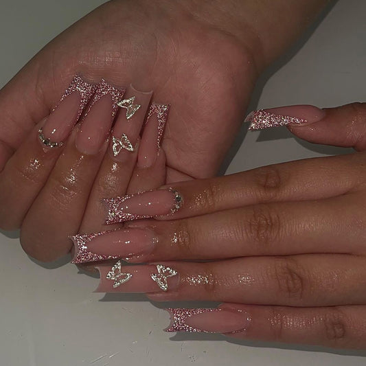 Medium and long square manicure piece Nail piece  wear nail piece Nail art butterfly fake nail nail sticker Nail piece Wear nail｜365nails