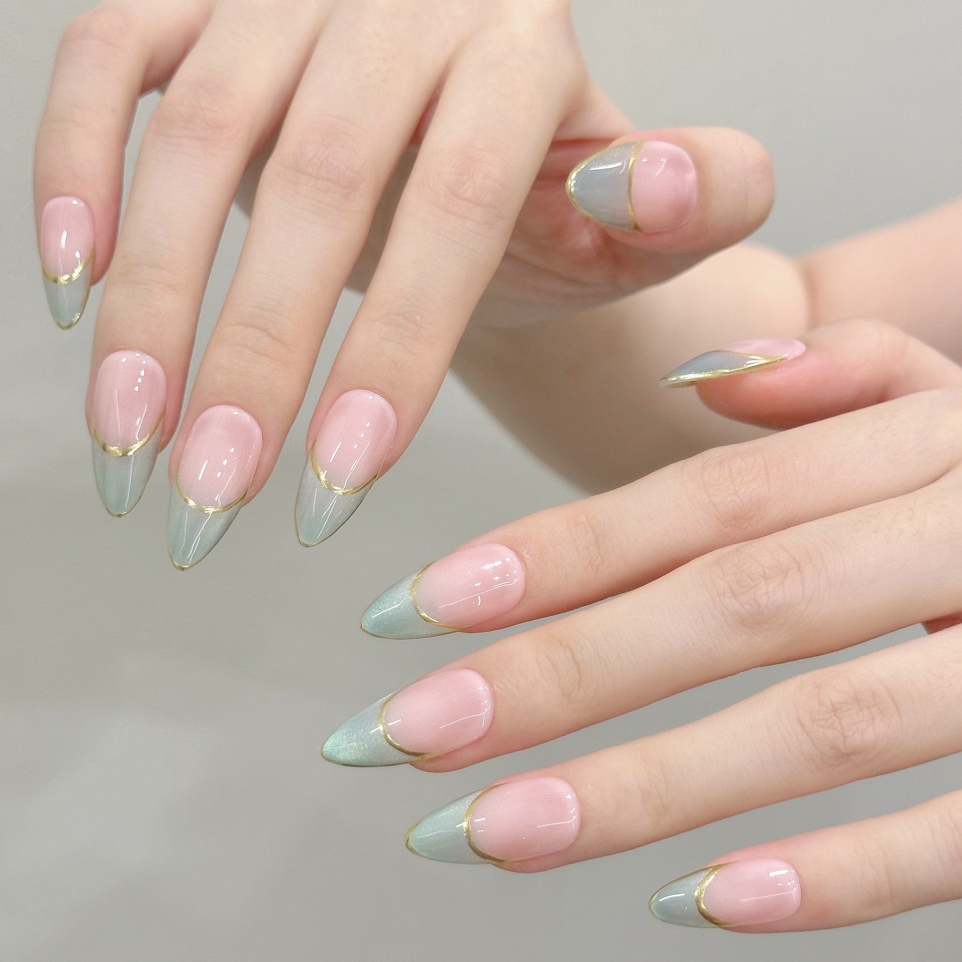 Mint Gold French Gradient Press-On Nails