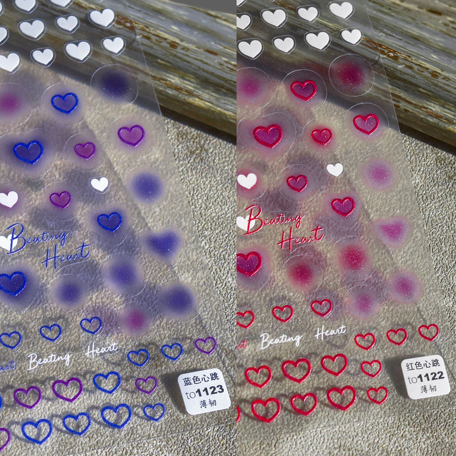 Blurred Heart Nail Stickers – 5D Embossed Gradient Love Set