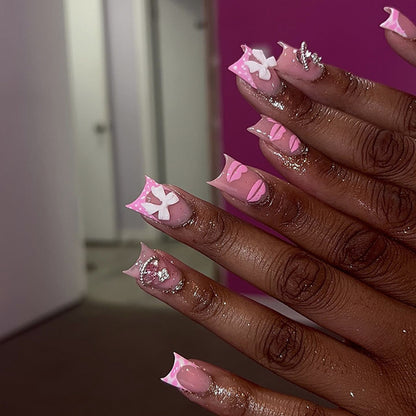 Sweet pink lip print  short  French white manicure  short square ｜365nails