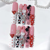 Pink Gothic Heart Crystal Statement Press On Nails