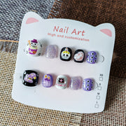 365nails-Série Infantil de Halloween Assustador: "Magia da Caveira Roxa" – Unhas Postiças Infantis Curtas Quadradas