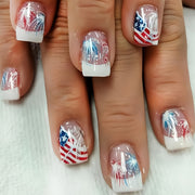 365nails: 독립기념일 불꽃 스타 스트라이프 프렌치 숏 프레스온 네일