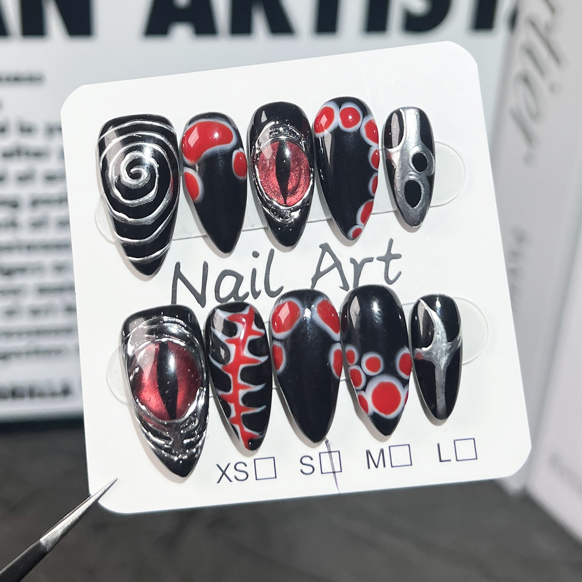 Armadura de almendra hecha a mano con ojo de espíritu de sangre, personalidad oscura, estilo creativo, fresco y picante, venta al por mayor | 365nails