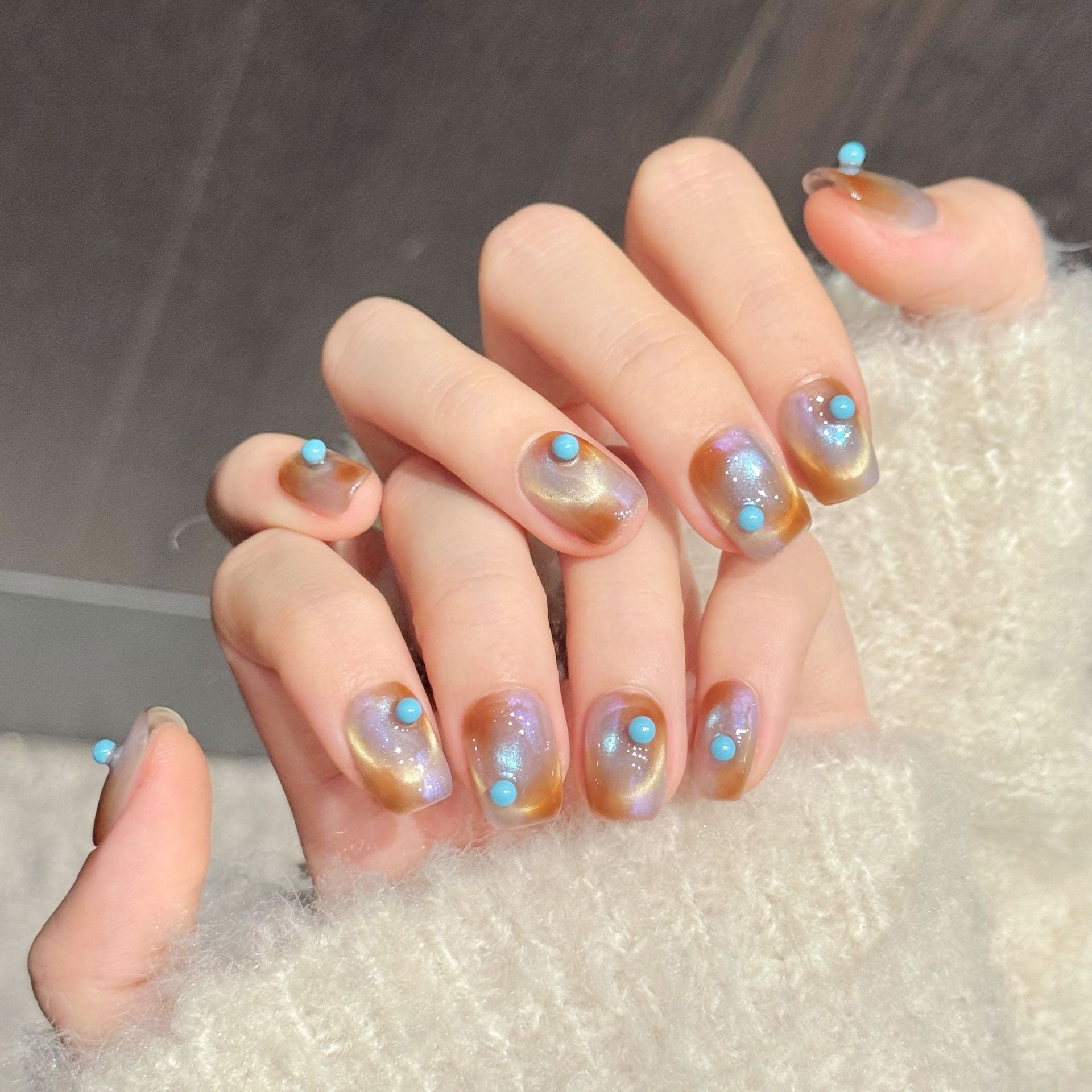 Orange Blue Aura Cat Eye Press On Nails