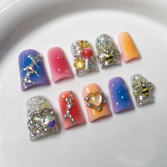 Handmade Press-on Nails Sweet Cool Spice Girl Blush Nail  Duckbill Nail Wearing Fake Nail Wholesale｜365nails