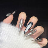 handmade press on nails Psychedelic Empress Dowager Silver White Silver Flash Spice Girl Nail Art  Long Tip Nail Type | 365nails