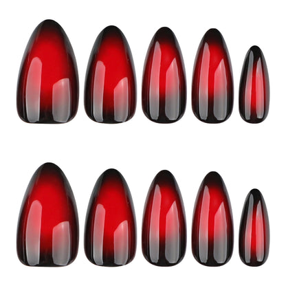 Y2K Cool Spicy Red Smudge Contrast Short Almonds press-on nails