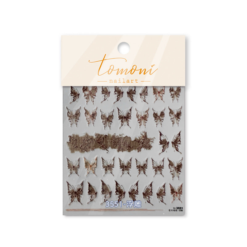 Sepia Butterfly Embroidery – 3D Embossed Vintage Nail Art Set