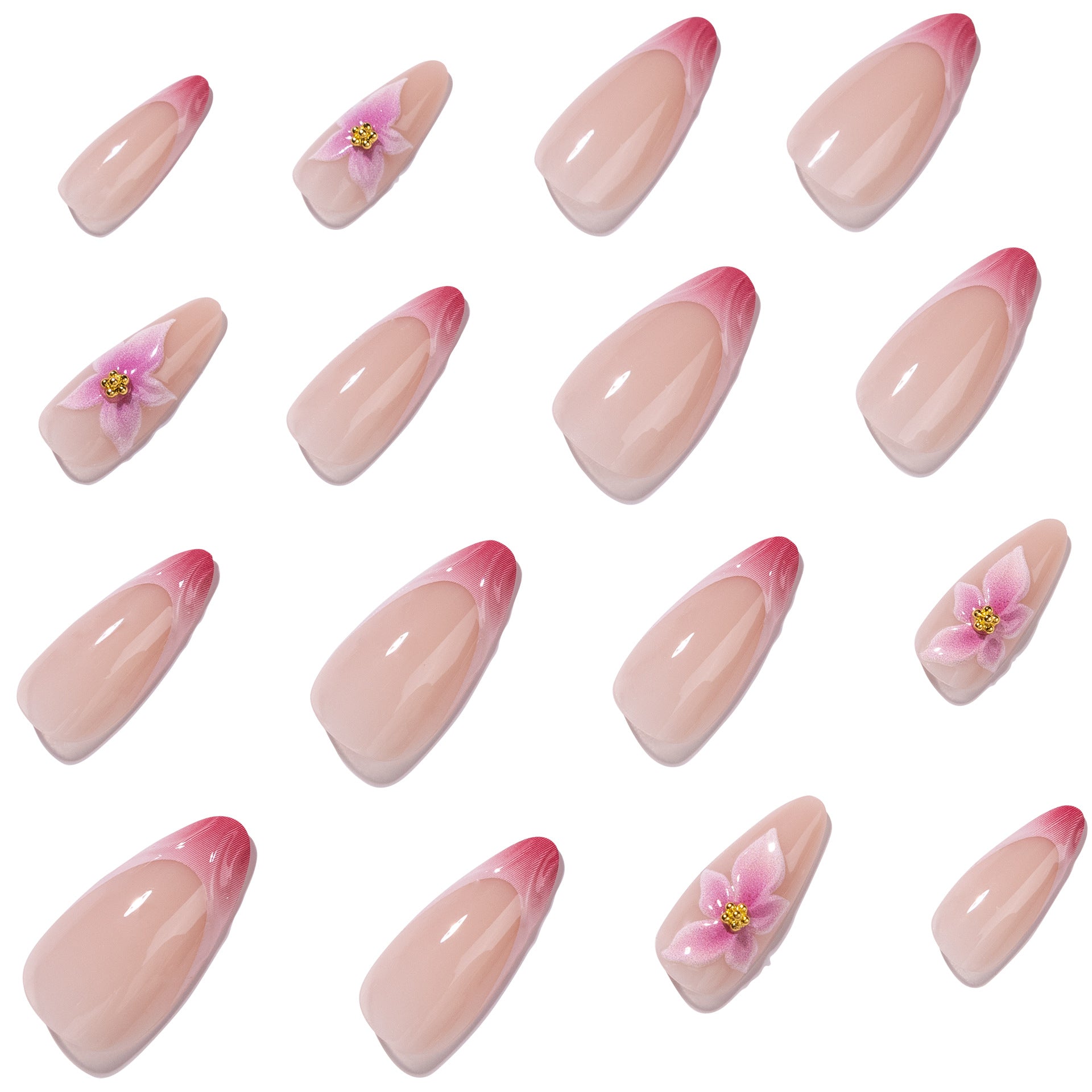 365nails: "Pink Swirl French with 3D Flower Almond" – Elegant Press-on Nails