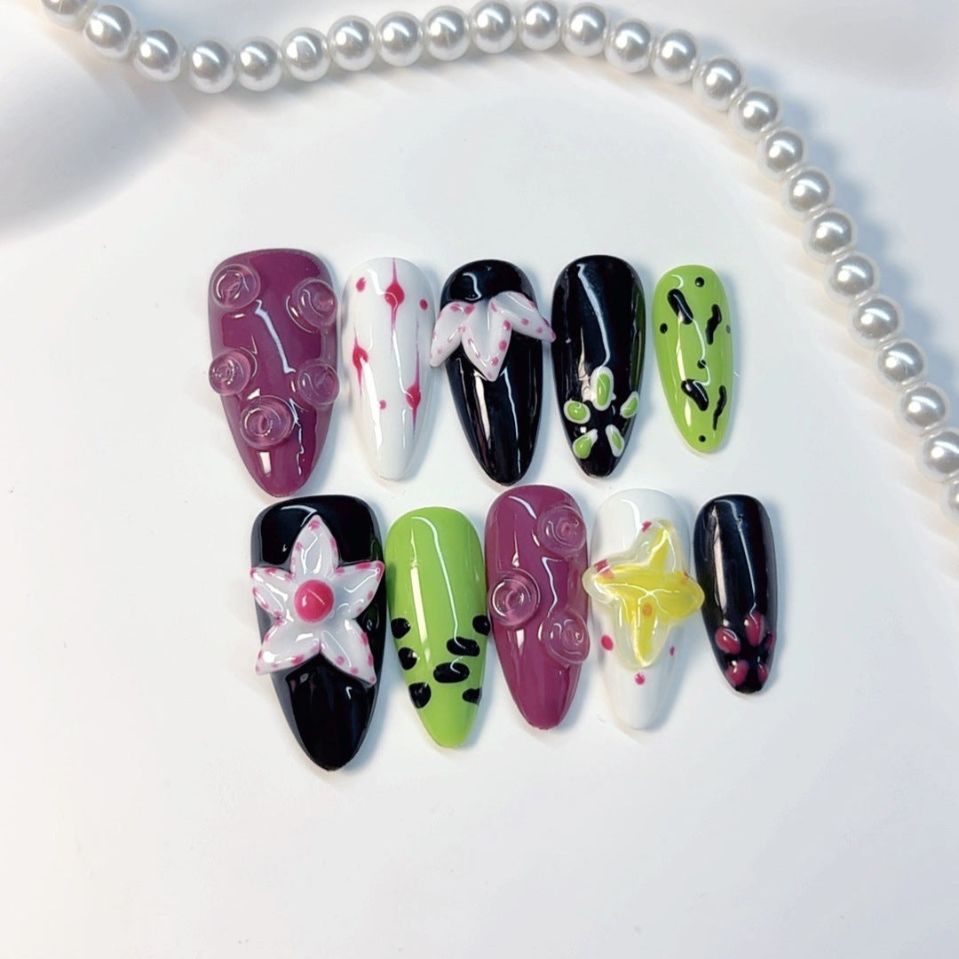 365nails: "Fantasia Monstro Maluco" – Unhas Postiças Artesanais de Monstro Cartoon, Formato Amêndoa Média