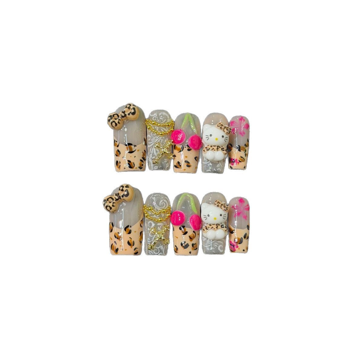 365nails: "Y2K Safari" – 3D Character & Leopard Print Handmade Short Square Nails