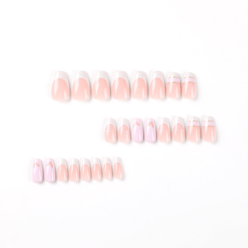 Hollow love White French gold thread nail patch Nail piece Finished product Detachable advanced｜365nails