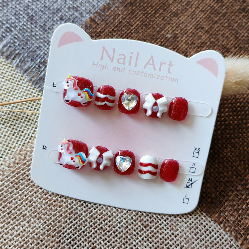 365nails: "ruby unicorn magic" – short round handmade kids press-on nails