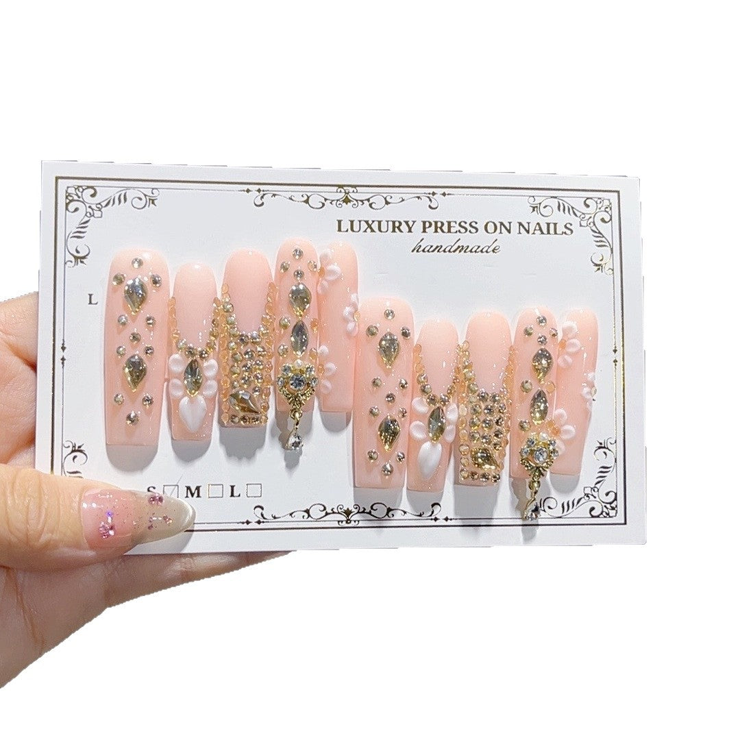 Gold Crystal Floral Luxury Press On Nails