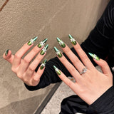Uñas postizas de metal con diseño de serpiente verde, diseño de pitón pintado a mano, diseño Spice Girl, uñas postizas hechas a mano | 365nails