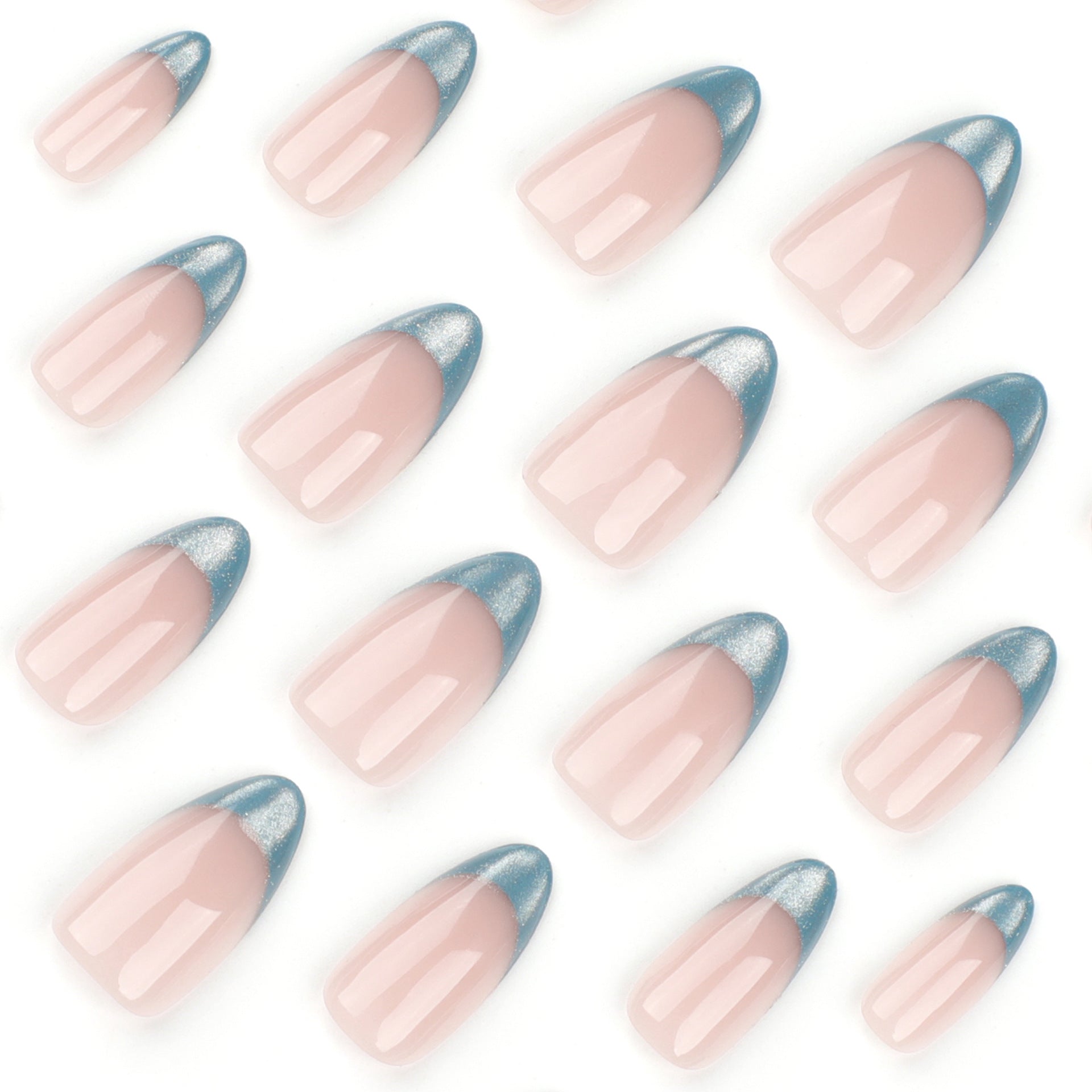 캣아이 프렌치 리치 그린 심플 아몬드형 네일 ｜365nails