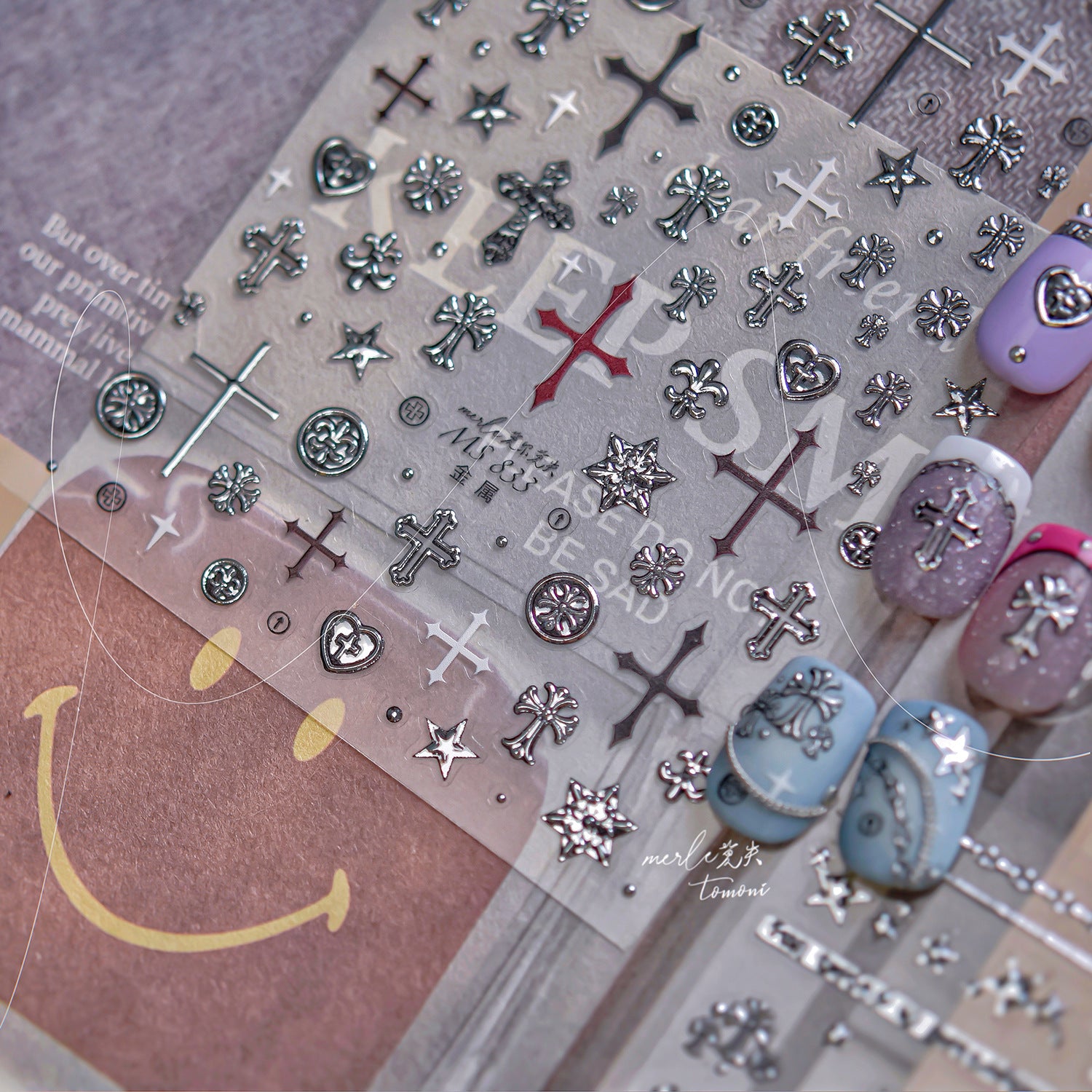 Silver Cross Gothic – Edgy Religious Nail Art Stickers