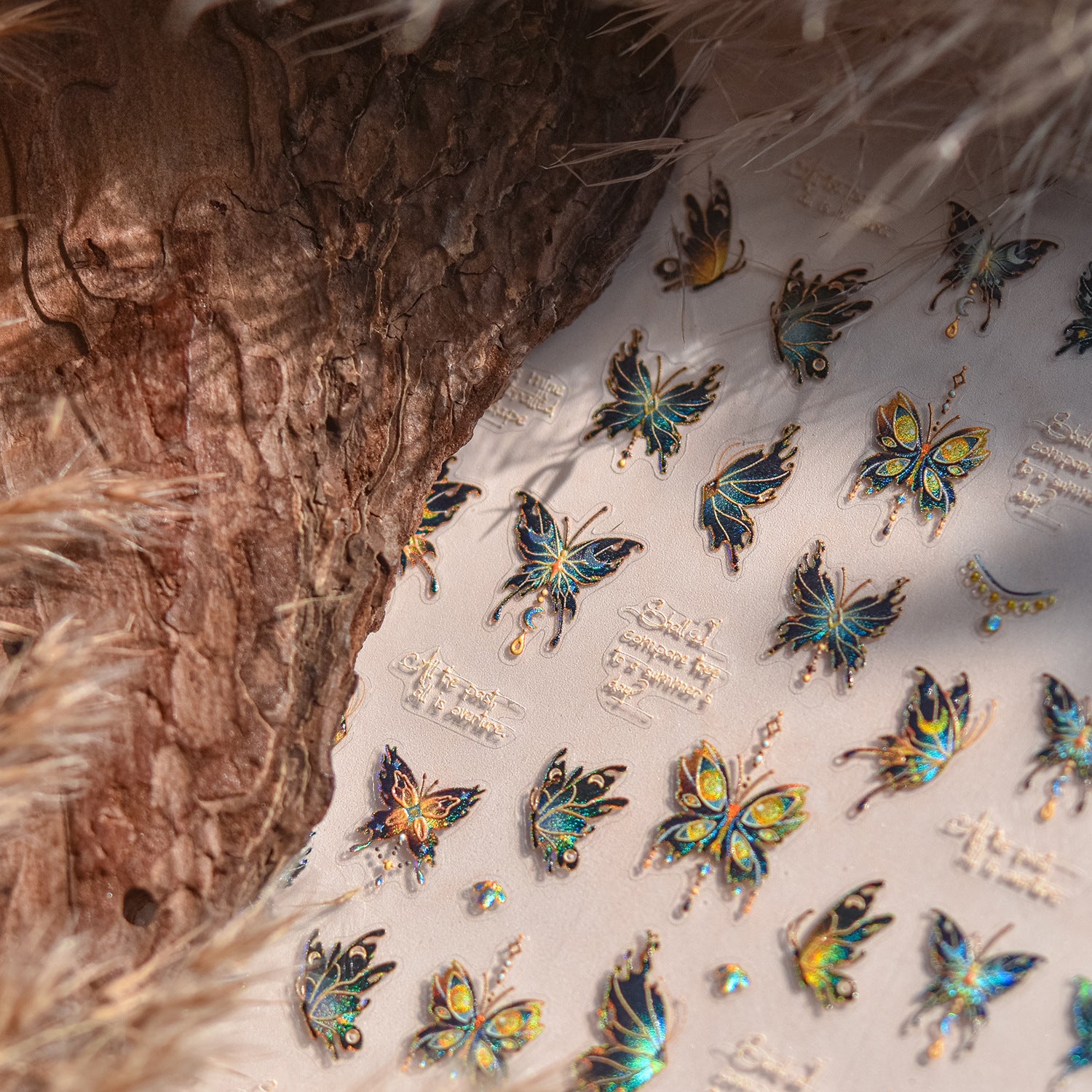 Holographic Blue-Gold Butterfly Nail Sticker Set – "Mystic Peacock Butterfly"
