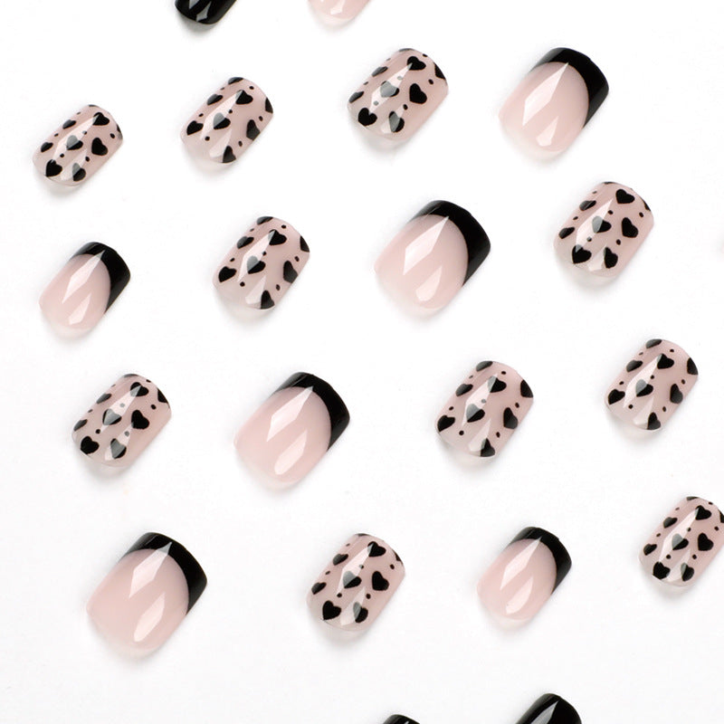 法式美甲穿戴甲 黑邊小愛心指甲片｜365nails