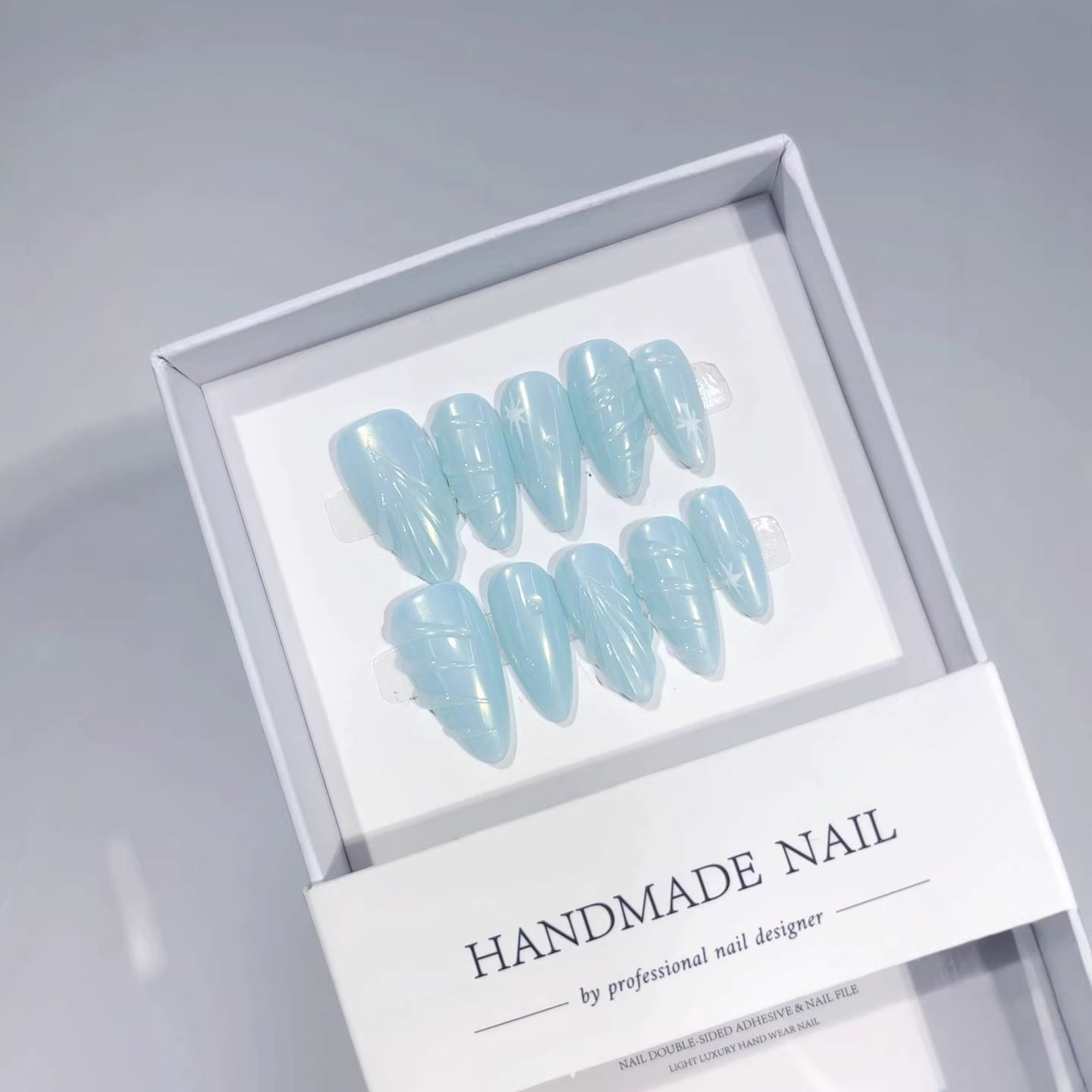 Ice Crystal: "Glacier Wave" – Almond Shape Press-On Nails