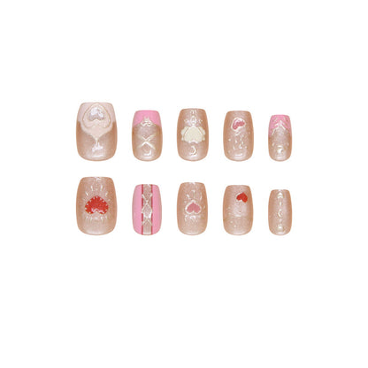 Nail Tips  prefabricated nail press on nails Sweet removable cat eye pink peach heart nail piece Short T nail patch ｜365nails