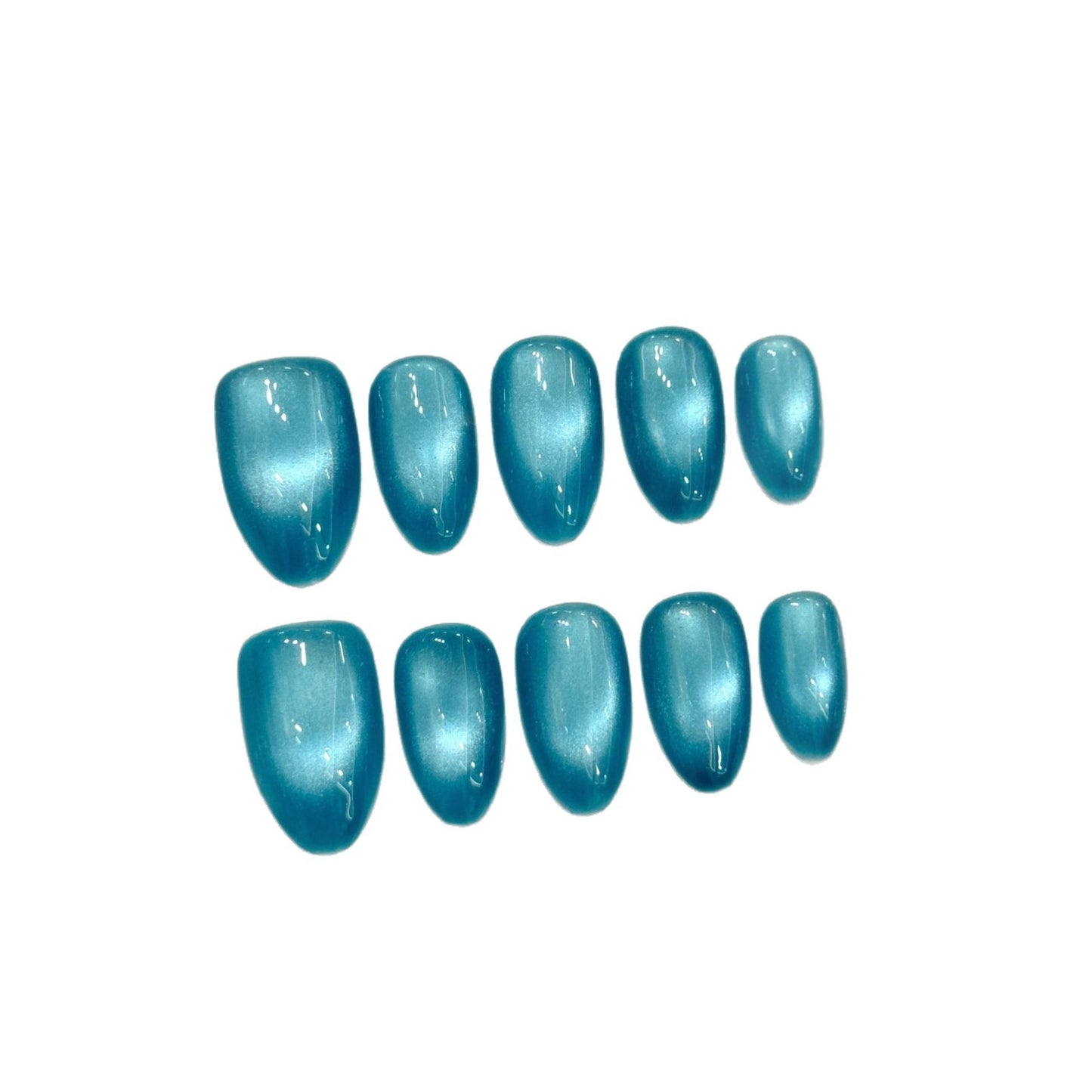 Solid Aqua Blue Glossy Press On Nail Set