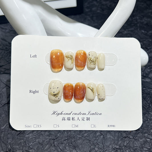 Magic mirror powder hand-painted summer white fresh  autumn and winter short nail patch pure handmade press-on nails wholesale｜365nails