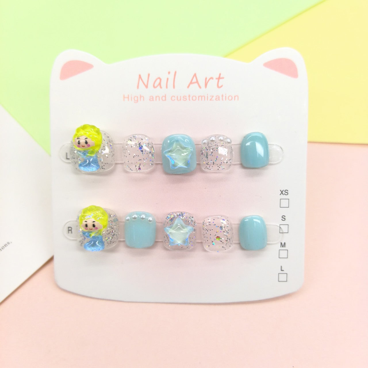 Princess Elsa Blue Cute Kids Press On Nails Set