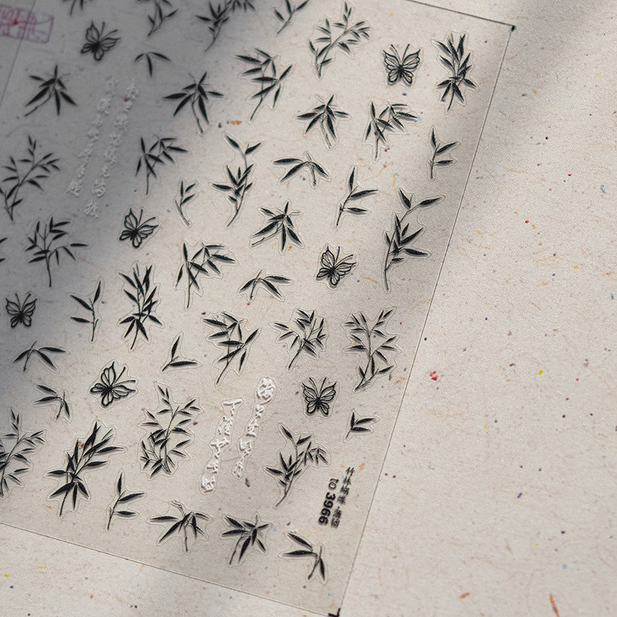 65nails: "Ink Bamboo and Butterfly" – nail art stickers